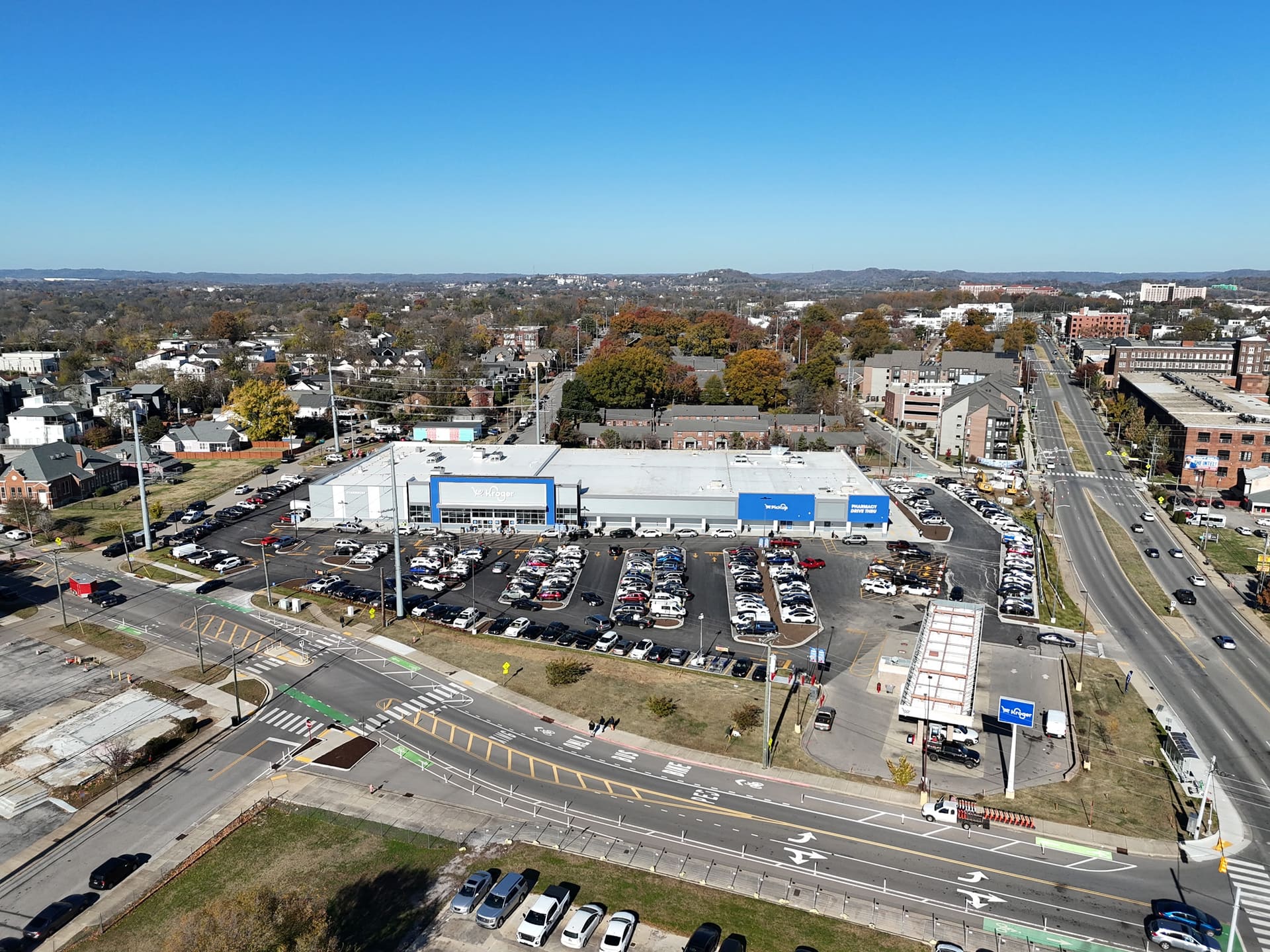 Aerial view of the completed Kroger retail project in Nashville, Tennessee